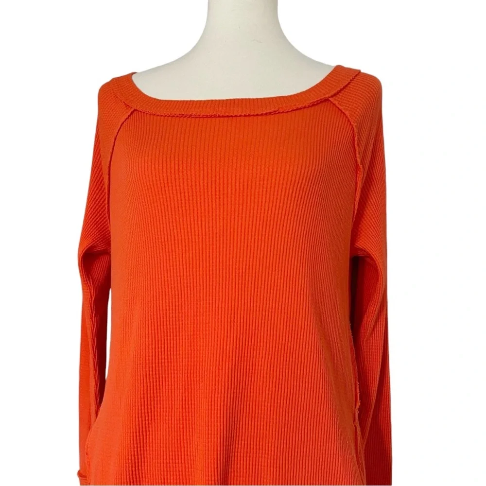 Free People Snowy Thermal Top‎ Ribbed Stretch Orange Women's Size XS
